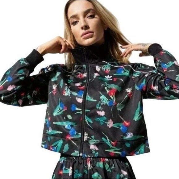 adidas Jackets & Blazers - Adidas Black Floral Bellista Cropped Track Jacket